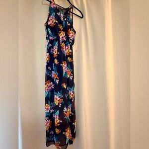 Black Tropical Floral Maxi Dress | Sleeveless Summer Flowy Dress